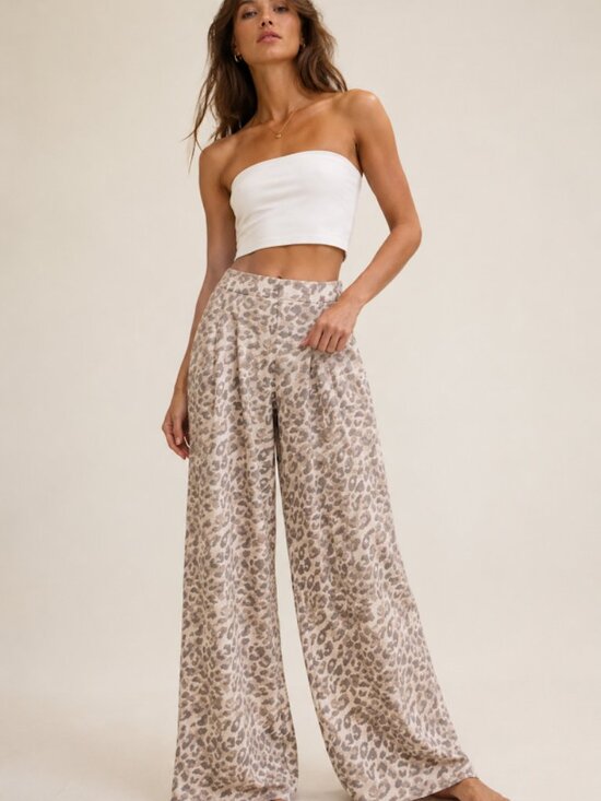 aerie Pants - NEW Aerie Street Trousers S M Wide Leg knit pants leopard tan taupe Cake batter